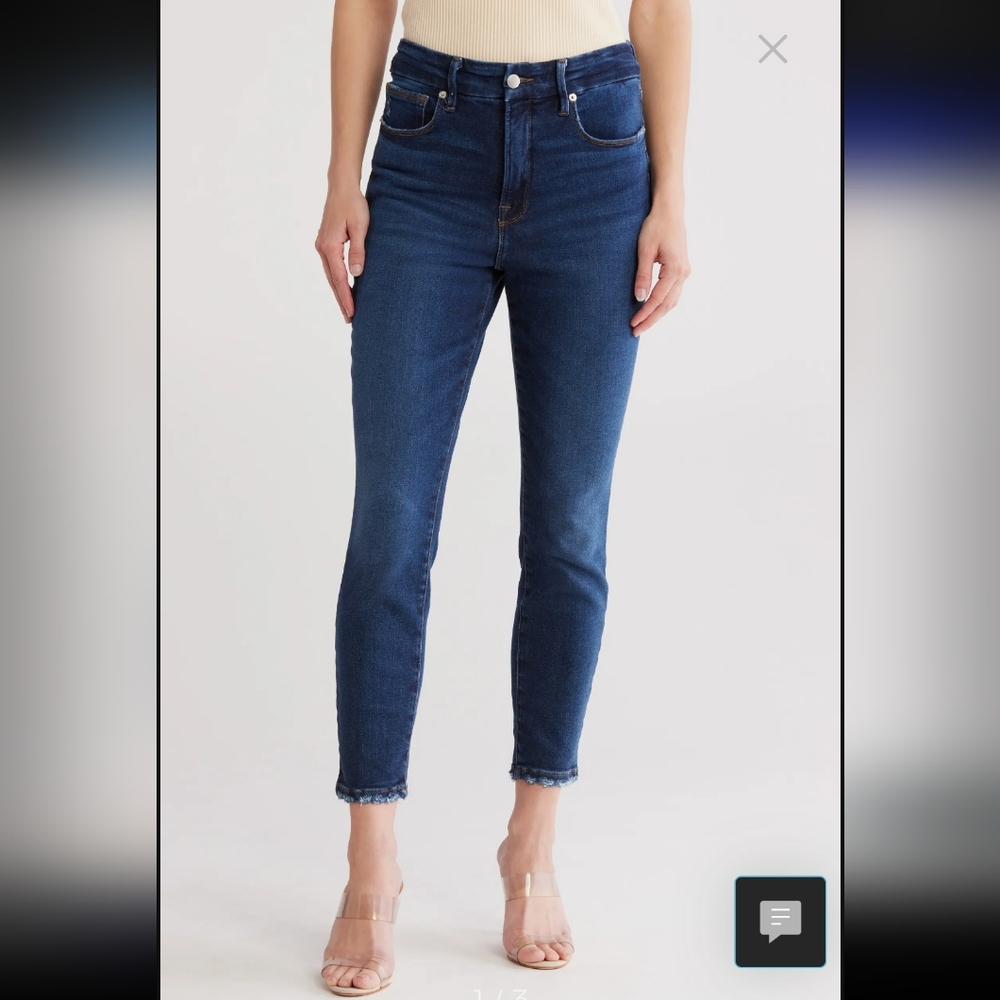 Good American Good Waist Raw Hem Crop With Fray Jeans Size 10/30** Blue 565